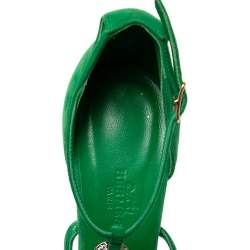 Hermès Green Suede Crystals Embellished T-Strap Open-Toe Sandals Size 38.5