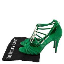 Hermès Green Suede Crystals Embellished T-Strap Open-Toe Sandals Size 38.5