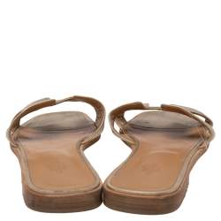 Pre Owned Hermes Gold Leather Oran Flat Slides Size 40