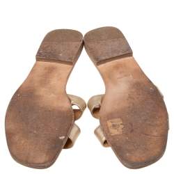 Pre Owned Hermes Gold Leather Oran Flat Slides Size 40
