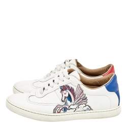 Pre Owned Hermés White Pégase Pop Print Leather Quicker Low Top Sneakers Size 36