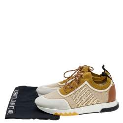 Hermes Multicolor Knit Fabric And Leather Addict Sneakers Size 39