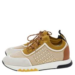 Hermes Multicolor Knit Fabric And Leather Addict Sneakers Size 39