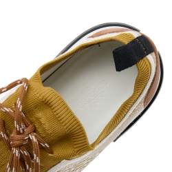 Hermes Multicolor Knit Fabric And Leather Addict Sneakers Size 39