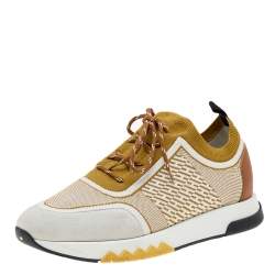 Hermes Multicolor Knit Fabric And Leather Addict Sneakers Size 39