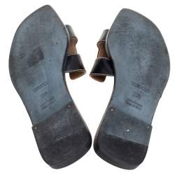 Pre Owned Hermes Black Leather Oran Flat Slides Size 38.5
