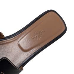 Pre Owned Hermes Black Leather Oran Flat Slides Size 38.5