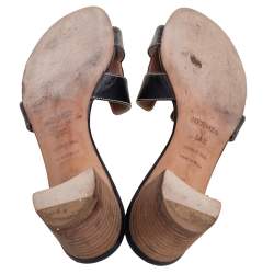 Hermes Black  Leather Oasis  Sandals Size 38.5