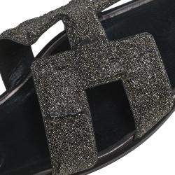 Pre Owned Hermes Black Glitter Oran Sandals Size 40