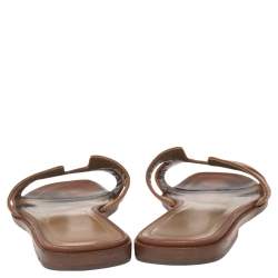 مملوكة مسبقًا Hermes Brown Leather Oran Flat Slides Size 37