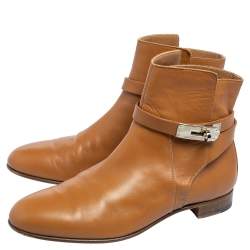 Pre Owned Hermes Tan Leather Neo Ankle Boots Size 39