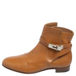 Pre Owned Hermes Tan Leather Neo Ankle Boots Size 39