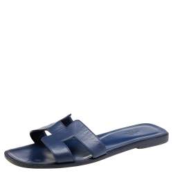 Pre Owned Hermès Blue Leather Oran Flat Sandals Size 38.5