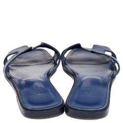 Pre Owned Hermès Blue Leather Oran Flat Sandals Size 38.5