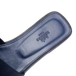 Pre Owned Hermès Blue Leather Oran Flat Sandals Size 38.5