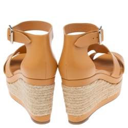 Pre Owned Hermés Light Orange Leather Ilana Espadrille Wedge Sandals Size 40