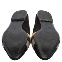 Pre Owned Hermes Black/Beige Suede Roxane Mules Size 37.5
