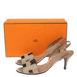 Pre Owned Hermes Rose Beige Suede Night Crystal Powder Slingback Sandals Size 38