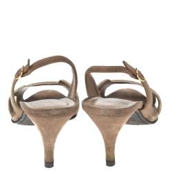 Pre Owned Hermes Rose Beige Suede Night Crystal Powder Slingback Sandals Size 38