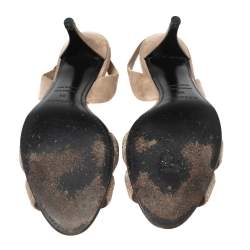 Pre Owned Hermes Rose Beige Suede Night Crystal Powder Slingback Sandals Size 38