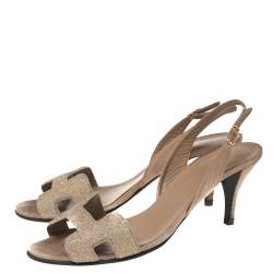 Pre Owned Hermes Rose Beige Suede Night Crystal Powder Slingback Sandals Size 38