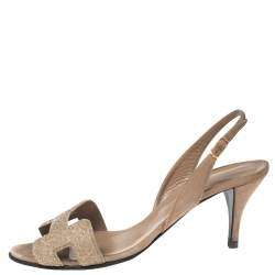 Pre Owned Hermes Rose Beige Suede Night Crystal Powder Slingback Sandals Size 38