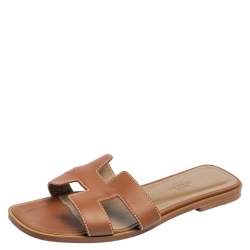 Pre Owned Hermes Brown Leather Oran Flat Sandals 36.5