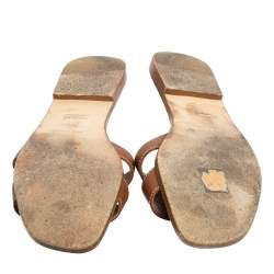 Pre Owned Hermes Brown Leather Oran Flat Sandals 36.5