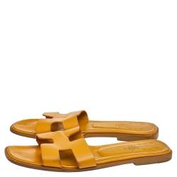 Hermes Yellow Leather Oran Flat Sandals Size 39