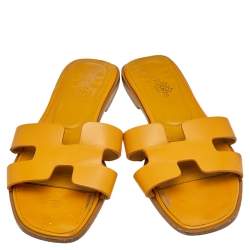 Hermes Yellow Leather Oran Flat Sandals Size 39
