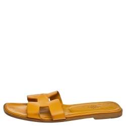 Hermes Yellow Leather Oran Flat Sandals Size 39