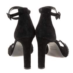 Hermes Black Suede And Crystal Embellished Premiere Ankle Strap Sandals Size 36.5