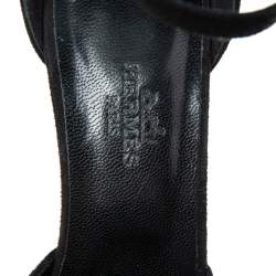 Hermes Black Suede And Crystal Embellished Premiere Ankle Strap Sandals Size 36.5