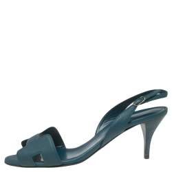 Pre Owned Hermes Teal Blue Leather Night Slingback Sandals Size 40
