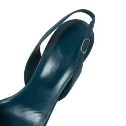 Pre Owned Hermes Teal Blue Leather Night Slingback Sandals Size 40