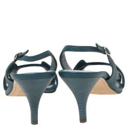 Pre Owned Hermes Teal Blue Leather Night Slingback Sandals Size 40
