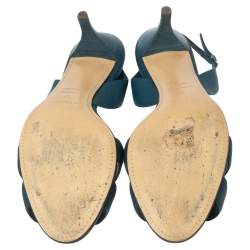 Pre Owned Hermes Teal Blue Leather Night Slingback Sandals Size 40