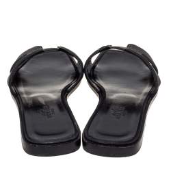 Hermes Black Crystal Suede Oran Flat Slides Size 37 