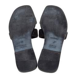 Hermes Black Crystal Suede Oran Flat Slides Size 37 