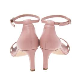 Pre Owned Hermes Pink/Black Leather Night Ankle Wrap Sandals Size 37.5