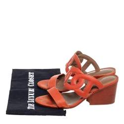 Pre Owned Hermes Orange  Leather Brulee Peace Slide Sandals Size 38