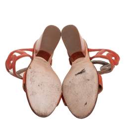 Pre Owned Hermes Orange  Leather Brulee Peace Slide Sandals Size 38