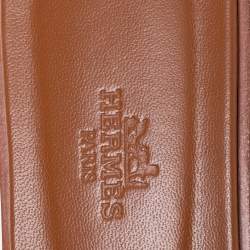 Pre Owned Hermes Tan Leather Oran Flat Slides Size 37.5