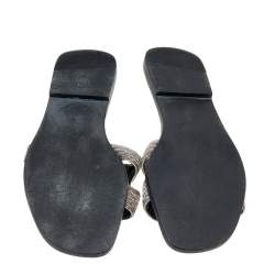 Pre Owned Hermes Silver Twisted Metal Thread Oran Flat Slides Size 36