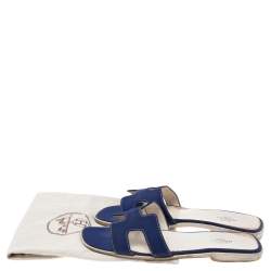 Pre Owned Hermes Blue Fabric Oran Flat Sandals 39