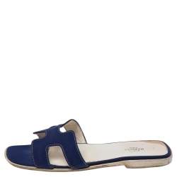 Pre Owned Hermes Blue Fabric Oran Flat Sandals 39