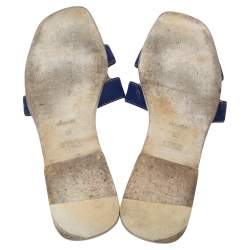 Pre Owned Hermes Blue Fabric Oran Flat Sandals 39