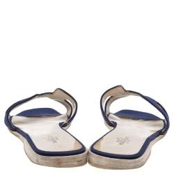 Pre Owned Hermes Blue Fabric Oran Flat Sandals 39