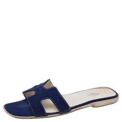 Pre Owned Hermes Blue Fabric Oran Flat Sandals 39