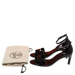 مملوكة مسبقًا Hermes Black Patent Leather Premiere Ankle-Strap Sandals Size 36.5